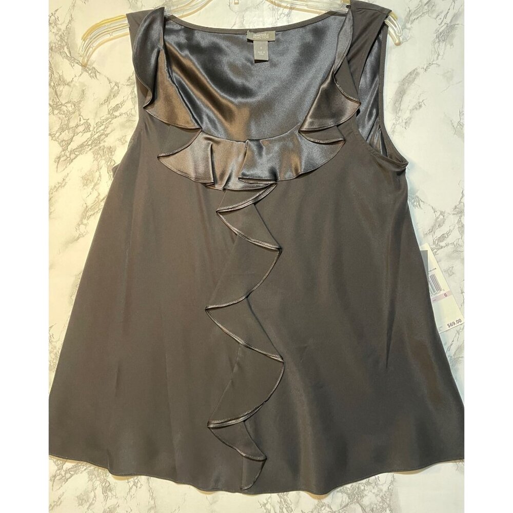 Kenneth Cole Reaction Women's 100% Silk Sleeveless Top With Ruffle Detail Size 6